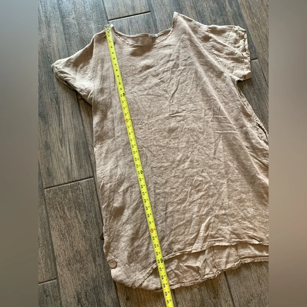 Linen Brown Long Short Sleeve Top - Picture 6 of 7
